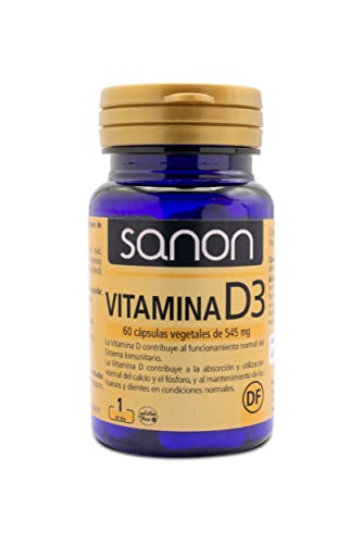 Sanon Vitamina D3 - Ayuda A La Absorción Del Calcio Y A Mantener Huesos Y Dientes Saludables - 60 Cápsulas Vegetales De 545 Mg - Anti Envejecimiento - Contribuye A La Calidad Del Sueño - Sin Gluten