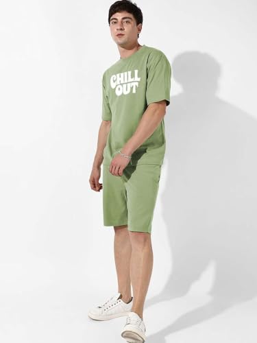 Image of Vogaan Men's T-Shirt and Shorts Set | Pyjama Set for Men | Co-ord Set | Cotton Printed Top & Shorts Night Suits Set