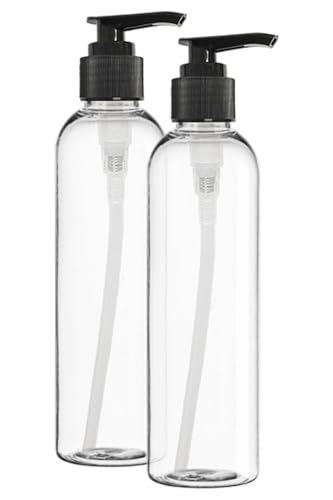 ljdeals 8 oz Clear Plastic Bottles, Empty Pump Bottles, Refillable Containers for Shampoo, Lotions, Cream and More, Pack of 2, BPA Free, Made in USA2