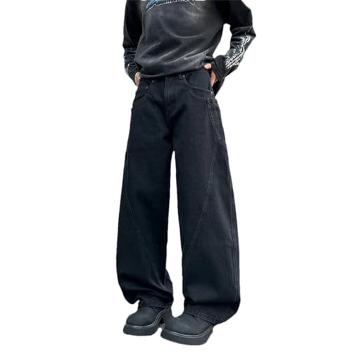 Men Loose Washed Jeans Pocket Trousers Wide Leg Pant Streetwear Drawstring Denim Pants