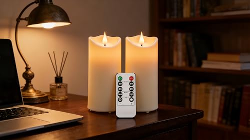 Bougies LED ivoire à flamme oscillante extérieure avec télécommande x2