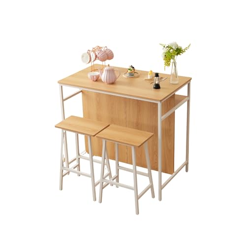 Osleep カウンターテーブル 3点セット ハイテーブル 2脚 バーカウンター 椅子パソコンデスク 木製 モダン 北欧 ダイニングテーブルセット 省スペース ナチュラル