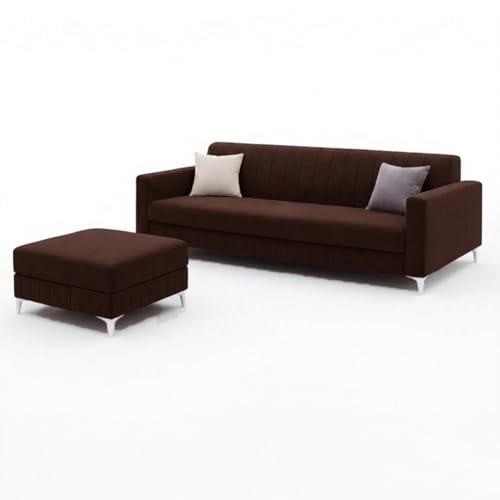 Image of Amelia Rich 5 Seater L Shape Sofa Set with Movable Ottoman | Flexible Layout | Spacious Soft Touch Seating | Modern Sofa for Living Room (Dark Brown)