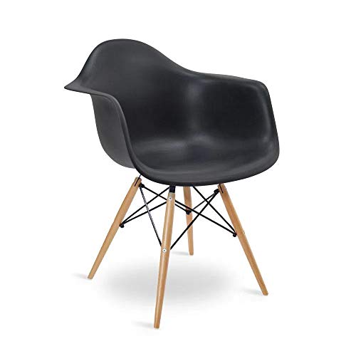 Cadeira De Jantar Charles Eames Wood Daw Com Braço Preta
