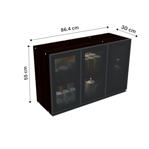 Image of SPECIALITY PANELS Multipurpose Cabinet with Modern Elegance Tinted Glass Wall Cabinet, Space Organizer for Office /Kitchen in (Flowery Wange, 3 Glass Shutter)