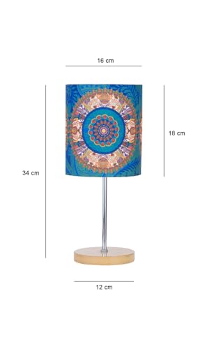 Image of KOLOROBIA Table Lamp with Wooden Base for Night Reading, Bed Room,Home & Decor (14 Inch Height, 1 Floor Lamp, Base, Shade & Bulb, Wire, Plug & Holder)- Cylindrical lamp-Egyptian Tranquility
