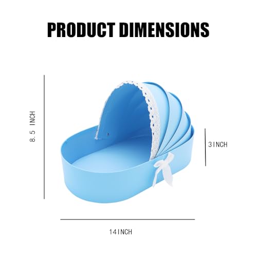 Image of Baby Gift Basket Bassinet Shape Box, 3pc Pack, Floral Sweet Dipped Strawberries, Baby Shower Gender Reveal Party (Blue, 14.3 inchLx8.5 inchWx3.2 inchH)
