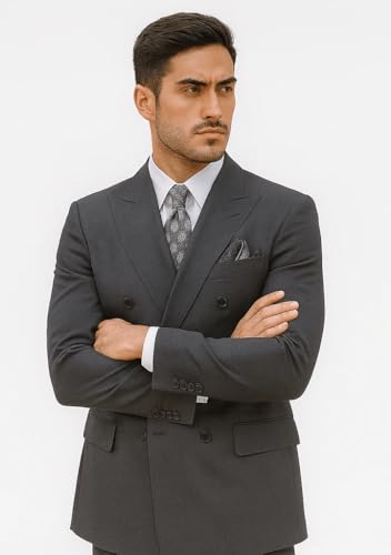 Mens Classic Wool Feel Double Breasted Suit in Heather Grey4