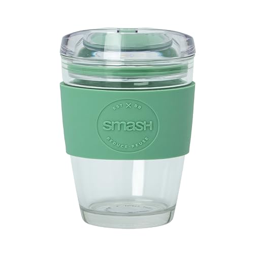 Smash Glass Coffee Cup 350ml / 8oz Sage | with Protective Silicone Sleeve