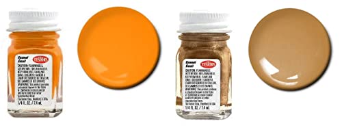 Testors Yellow Enamel Paint Variety, Gloss Light Yellow, Gloss Yellow, Gloss Turn Signal Amber, Flat Yellow, Flourescent Yellow, Brass, Flat Sunflower, and Thinner 1/4 oz (Pack of 8) - with MYD Paintbrushes