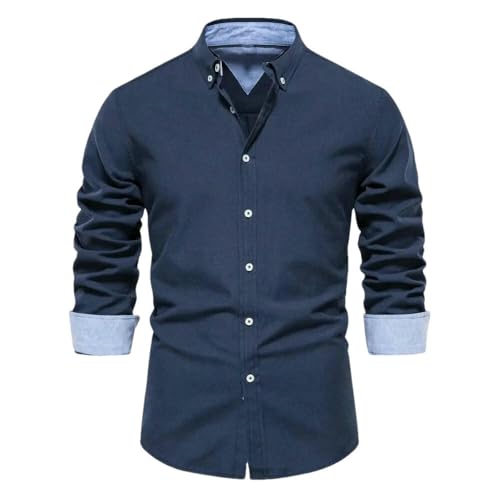 Chemise de printemps homme haut de gamme en coton mélangé avec finitions boutonnées soignées