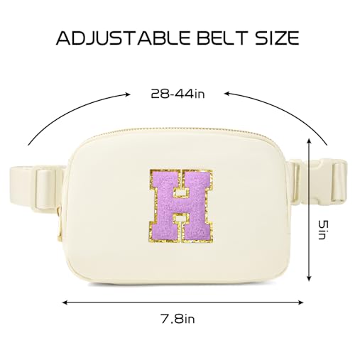 Image of Gitus Gifts for 8 9 10 11 12 Year Old Girls Belt Bag Fanny Pack Crossbody Bags with Initial Letter Patch Cute Stuff Birthday Gifts for Teen Girls Women Personalized Trend Stuff (Ivory-H)