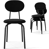 Murago Stackable Mid Century Modern Dining Chairs Set of 4, Stacking Kitchen Chairs Featuring Upholstered Back & Seat and Dense Foam Cushions, Steel Frame, 400 Lb. Capacity, Black