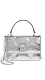 Tory Burch Women's Kira Diamond Quilt Metallic Mini Top Handle Satchel, Silver, One Size