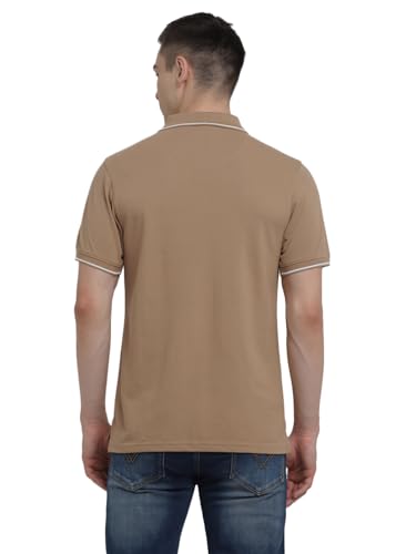 Image of Deniklo Cotton Rich Half Sleeve Regular Fit Solid Polo Tshirt for Men (DK803-L Tiger's Eye)