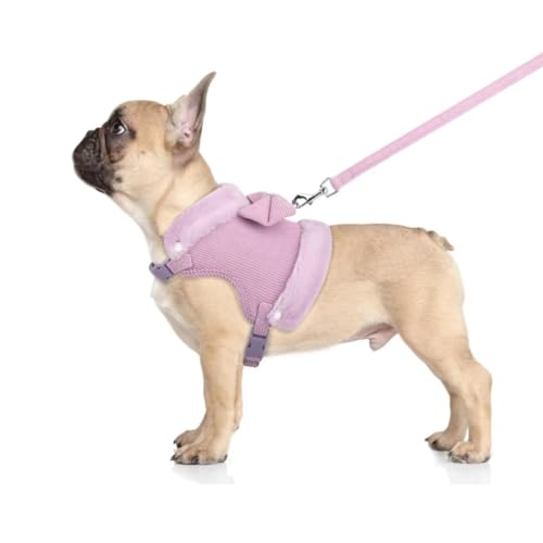 Beirui Cute Small Dog Harness and Leash Set with Bow Tie, Warm Soft Padded Puppy Harness with Removable Fur Collar, Adjustable Girl Dog Harness with Quick Release Buckles for Walking(Purple,S) - Thumbnail 4