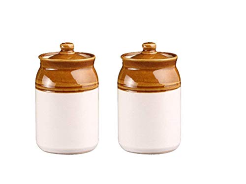 QIMACPLUS Handmade Ceramic Pickle Jar Set with Lids – Achar Barni | Containers for Pickles, Spices, Chutneys, and Sauces Storage (1000ml Pack of 2)