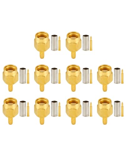 Vecys 10 PCS SMA Connectors SMA Male Crimp Connector for RG316 RG174 RF Coax Cable, Gold, SMA Male for RG174/RG316 - Image 3