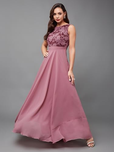 Image of Miss Chase Women's Round Neck Sleeveless Floral Lace Fit & Flare Maxi Dress