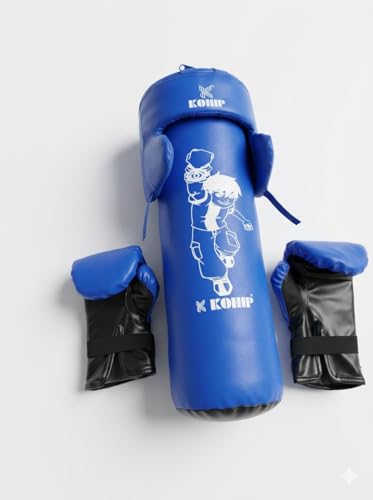 Image of Kids Boxing Kit Set Pack of 4 | Punching Bag for Karate & Martial Arts | Bounce-Back Training Bag for Boys & Girls (Ages 3-9) (Blue)