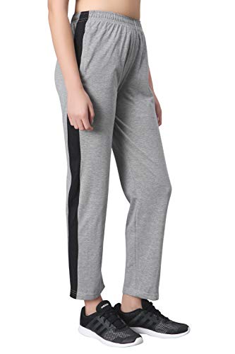 Image of Fflirtygo Women's Cotton Track Pants, Joggers for Women, Women�s Leisure Wear, Night Wear Pajama, Grey with Zip Pockets�for Sports Gym Athletic Training Workout