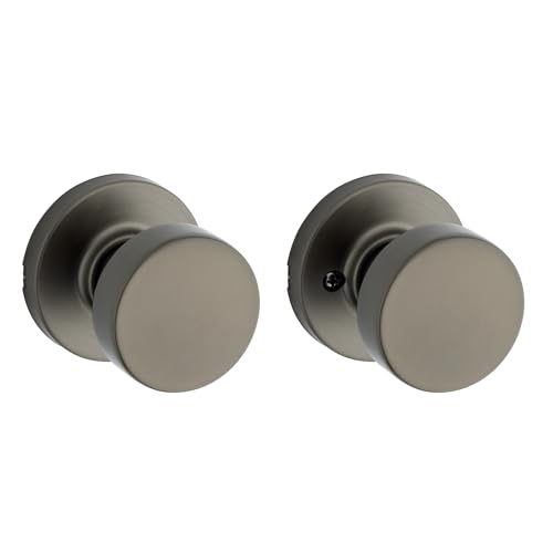 Image of Kwikset Pismo Interior Round Passage Door Knob, Handle for Closet and Hallway Doors, Non-Locking Doorknob, Gunmetal
