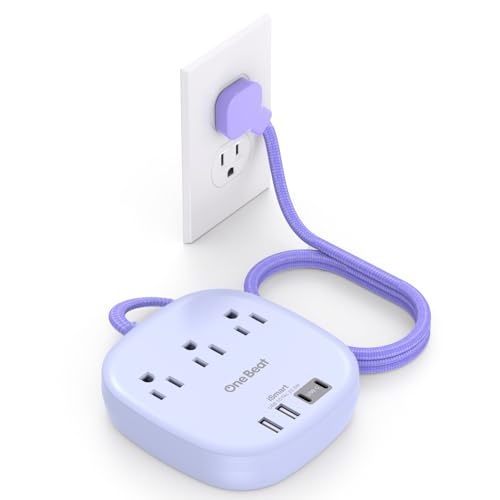 Image of Cruise Ship Travel Essentials, 22.5W /4.5A Flat Plug Power Strip, 6Ft Extension Cord, 3 Outlets 4 USB Ports (2 USB C) Cruise Approved Power Strip No Surge Protection, Desktop Charging Station, Purple