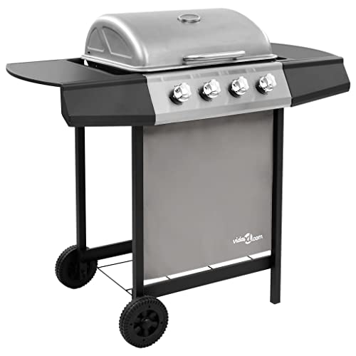 Vidaxl Barbacoa De Gas Con 4 Fogones Quemador Parrilla Asador Cocinar Camping Senderismo Picnics Jardín Patio Exterior Aire Libre Terraza Negro Y Plateado