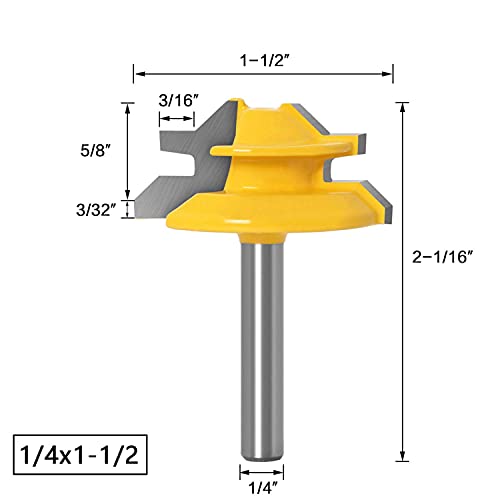 Lengon 1/4 Shank 45 Degree Lock Miter Router Bits Set(3pcs)，cutting diameter 1-3/8",1-1/2", 2" size lock miter - Image 4