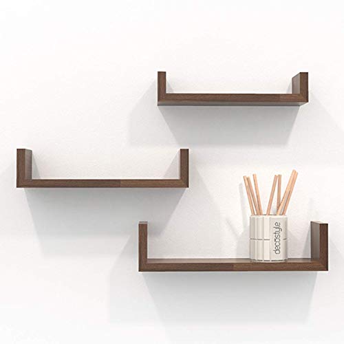 Image of DECORVISTA Wooden Handcrafted Wall Shelf Beautiful Floating Wall Racks Shelves Living & Bed Room Decor U Shaped Set of 3 (Multi) (Brown)