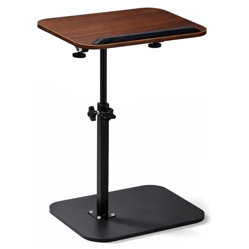 Rustark 1Pcs Walnut Wood C-Shaped End Table with Adjustable Height Sofa Side Tables Sliding Rotating Bedside Table Couch Side Tables for Living Room Bedroom Small Spaces