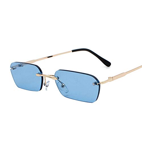 DLSM Gafas de Sol cuadradas Mujeres Retro sin Montura para Mujer Gafas de Sol para Mujer Lentes de la Lente oceánica Adecuados para Deportes al Aire Libre y Senderismo-Azul de Oro Cover