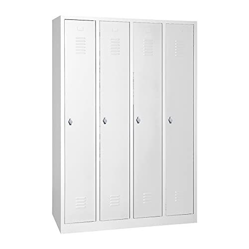 Schrank & Stuhl Spind – Metallspind mit 4 Abteilen, Schließfachschrank mit Hutboden, 30 cm Abteilbreite, Lieferung komplett montiert (Grau, mit Drehriegelverschlüssen)