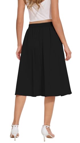 Yincro Women's Flowy Midi Skirt Summer Pleated High Waisted Casual Button Front Skirts with Pockets2