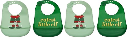 Pearhead Christmas Baby and Toddler Bib Set, Holiday Baby Gifts, Silicone Toddler Bibs with Food Catcher Pocket, Dishwasher Safe, BPA Free, Cutest Little Elf, Set of 2 (Pack of 2)