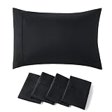 Picture of Bedsure King Size Pillow Cases Set of 4 - Black Brushed Microfiber Pillowcases 4 Pack, Super Soft Pillowcase, Pillow Case Cover with Envelope Closure for Kids, Wrinkle, Fade Resistant, 20x36 Inches
