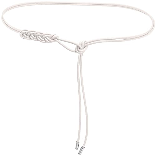 Womens PU Leather Thin Belts Knotted Waistband for Dresses