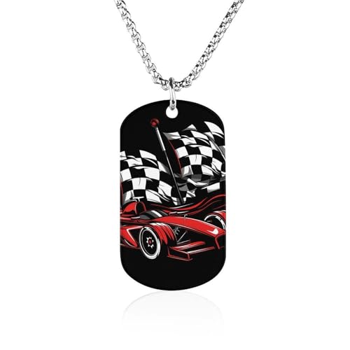 Car Racing Checkered Flag Novelty Memorial Necklaces Printed Metal Pendant Jewelry Funny Necklace Dog Tags for Men Women