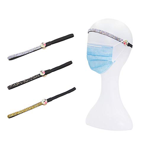 Headband with Buttons for Mask - 3pcs NO SLIP Skinny Bling Glitter Headband, Thin Headbands with Buttons for Mask, Head Band Ear Protection Holder for Sports Yoga Workout