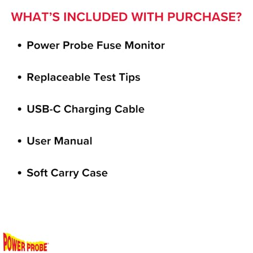 Power Probe PPFUSE Fuse Monitor - Circuit Tester for Mini, Maxi & ATC Fuses – Live Current Readings Up to 80A – Replaceable Tips, and Built-in Flashlight
