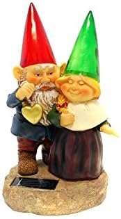 Gnomes holding hearts and flower with Solar Powered Light Garden Statue Yard Art Outdoor Patio