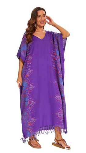 Image of Beautybatik Boho Flora Printed Women Plus Size Kaftan Kimono Loungewear Maxi Long Dress Size XL to 4X