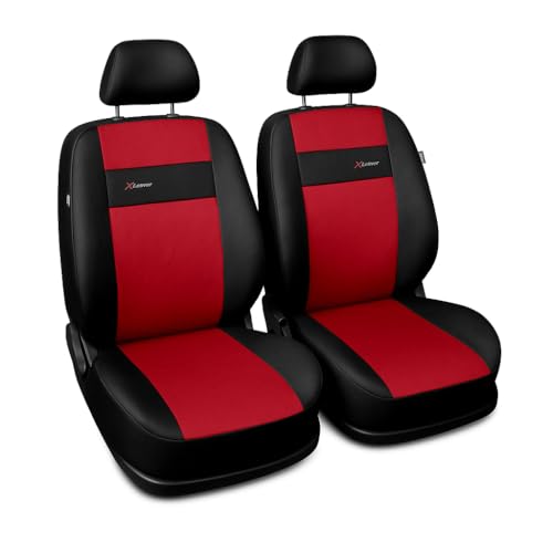 Saferide 2er Set Autositzbezüge PKW universal | Auto Sitzbezüge Kunstleder Rot für Airbag geeignet | für Vordersitze | 1+1 Autositze vorne