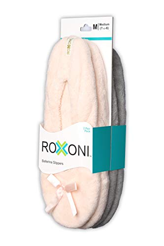 Roxoni Women's Terry Classic Cotton Ballerina Slippers (Pack Of 2) Grey/Blush 8.5-9 Grey/Blush 8.5-9 #TOP2