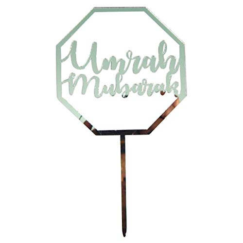 Paon Supplies Lot de 5 décorations pour gâteau Motif Umrah Moubarak Argenté Cover