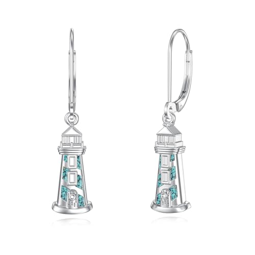Boucles d'oreilles phare argent 925 et turquoise hypoallergénique pour femme