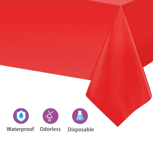 Image of Kopokita 2 Pack Red Plastic Tablecloths Disposable 54 x 108 Inch