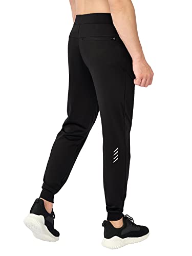 Meloo Men's Fleece Lined Pants - Water Resistant Sweatpants Hiking Warm Joggers Winter Workout Pants Zipper Pockets Black Size L #TOP1