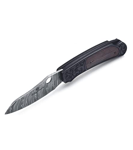 F907 Damascus Pocket Knife -, Folding With Clip - Handmade Custom - For Men Cool Good Camping Hunting Fishing & Outdoors Activities - Edc - Knives - Leather Sheath - By Forgemen, Brown #TOP3