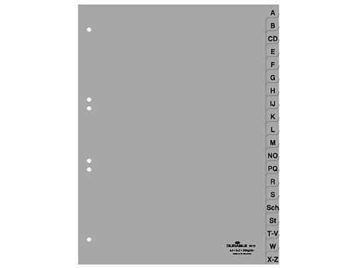 Durable 651010 A-Z Register (A4, geprägte Taben, 20tlg, aus PP, volldeckend) grau (A-Z, 20-tlg, 5 Stück)